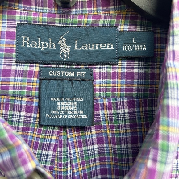 Polo by Ralph Lauren Mens Long sleeve Button Down Mardi Gras Plaid Large Shirt - Picture 4 of 5
